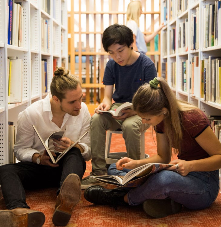 photo of three chc student studying in library